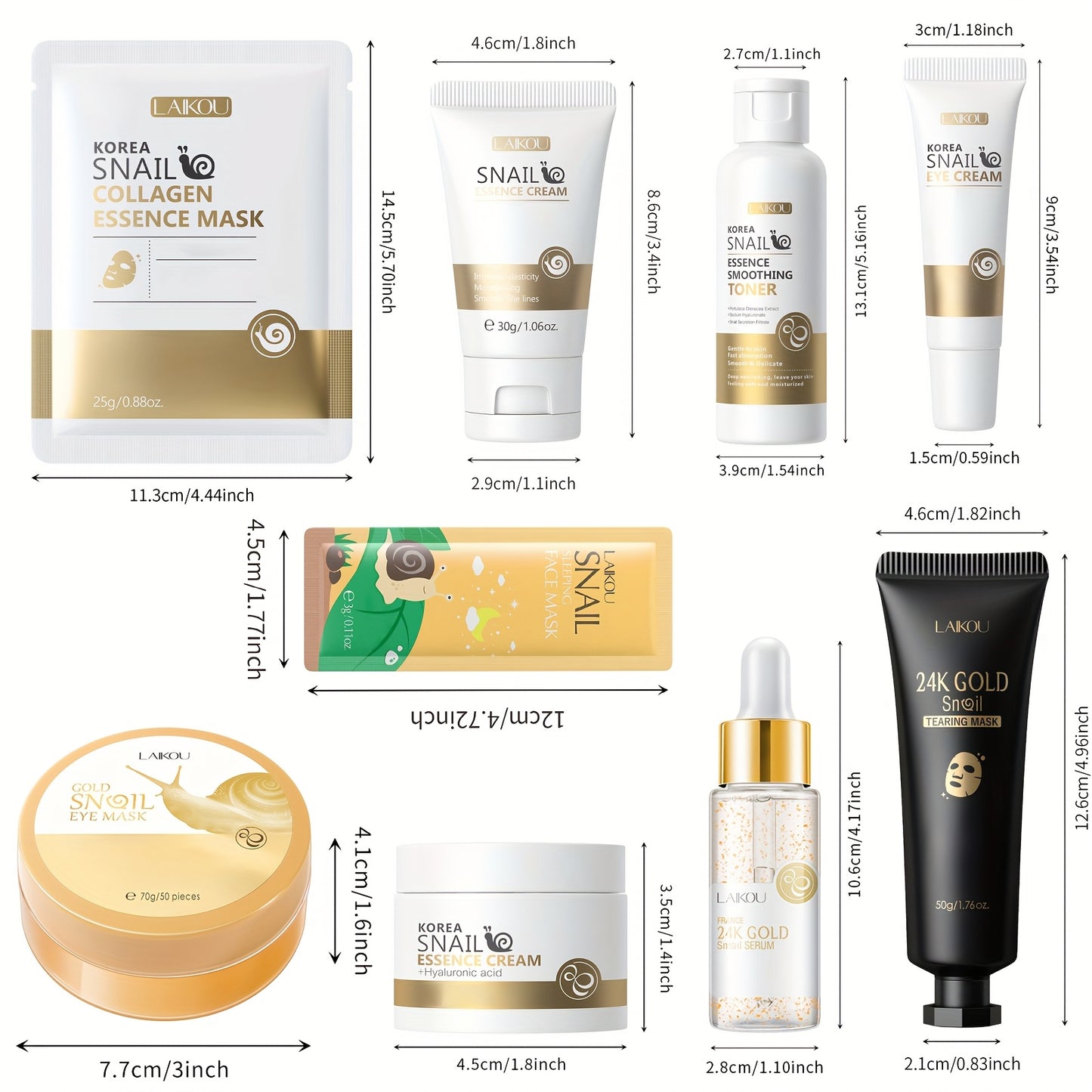 Snail Collagen Skincare Set, Includes A Cleanser, Toner, Serum, Eye Cream, Essence Cream, Eye Mask, Sleeping Face Mask, Tearing-Off Mask And Face Mask, Moisturizing Skincare Set For Women, Perfect Gift For New Year, Mother'S