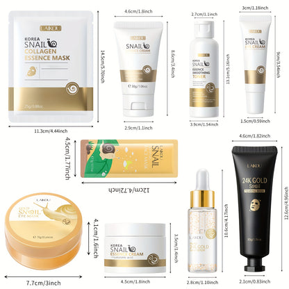 Snail Collagen Skincare Set, Includes A Cleanser, Toner, Serum, Eye Cream, Essence Cream, Eye Mask, Sleeping Face Mask, Tearing-Off Mask And Face Mask, Moisturizing Skincare Set For Women, Perfect Gift For New Year, Mother'S